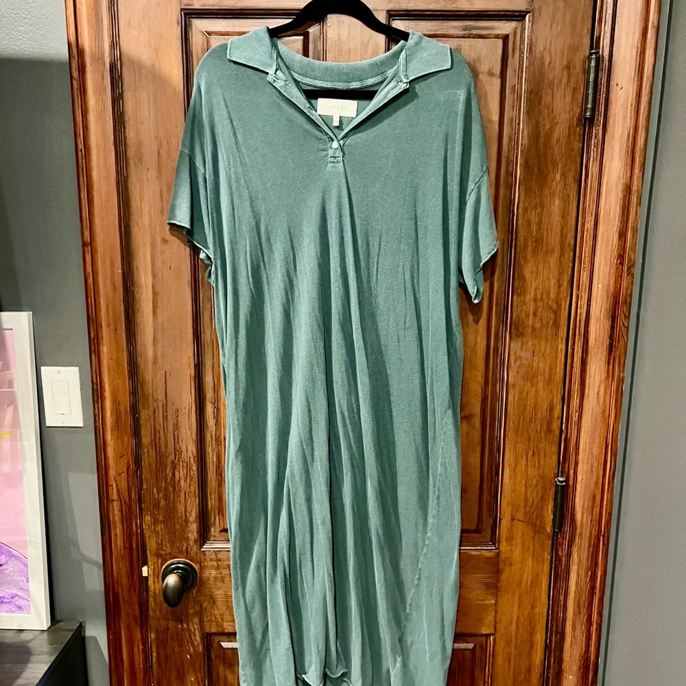 THE GREAT. Green polo cotton dress